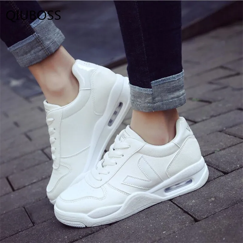 

QIUBOSS 2018 fashion casual spring shoes women white sports shoes flat shoes comfortable cushion vulcanized shoes Q73