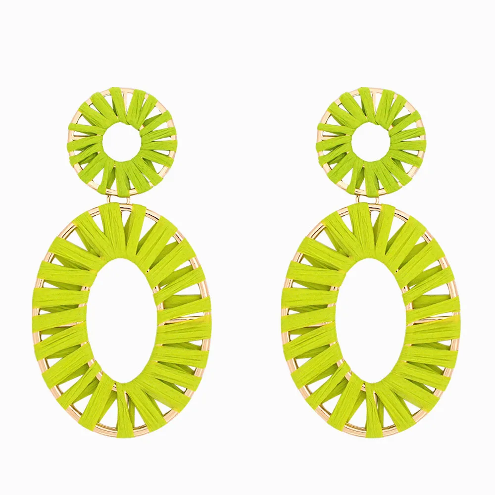 

2019 Raffia Neon Earrings Women Boho Big Geometric Earring Dangle Statement Fashion Jewelry Pendientes Summer Beach Round ME004