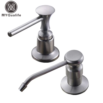 

Brushed Nickel Kitchen Sink Soap Dispenser Stainless Steel Plastic Bottle Countertop Bounce Liquid Under Sink Soap Dispenser