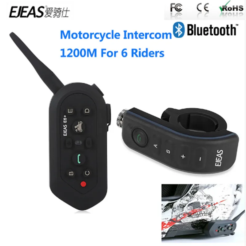 EJEAS E6+ 1200M Motorcycle Helmet Headset Bluetooth Intercom Handle Bar 6 Riders BT Interphone VOX Voice Trigger Remote Control6 EJEAS E6+ 1200M Motorcycle Helmet Headset Bluetooth Intercom Handle Bar 6 Riders BT Interphone VOX Voice Trigger Remote Control6