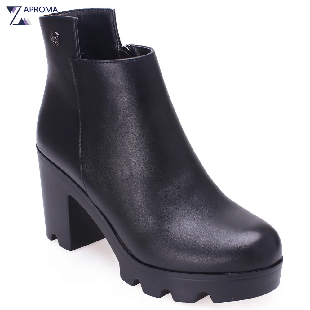 

Thick Heel Ankle Boots 2018 Fashion Women Platform Short Plush Spring Winter Metal Decoration PU Formal Shoes Grey Wine Red Tan