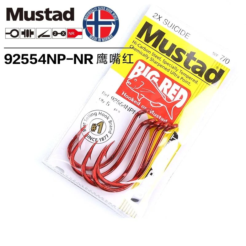 Mustad 92554 Орлиная красная рыба колючий крючок Длинная тонкая червь Приманка Высокоуглеродистая сталь Ультра точечные крючки морские острые Крючки