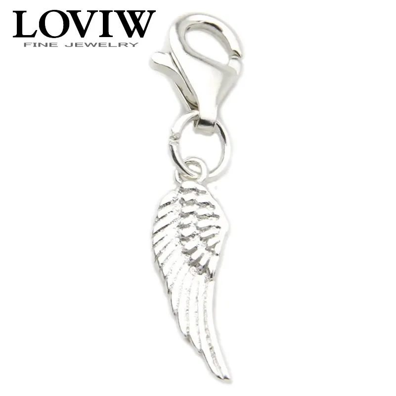 

925 Sterling Silver Small Angel Wing Charm pendant with lobster clasp FREE SHIPPING new Silver gift European thomas style jewel