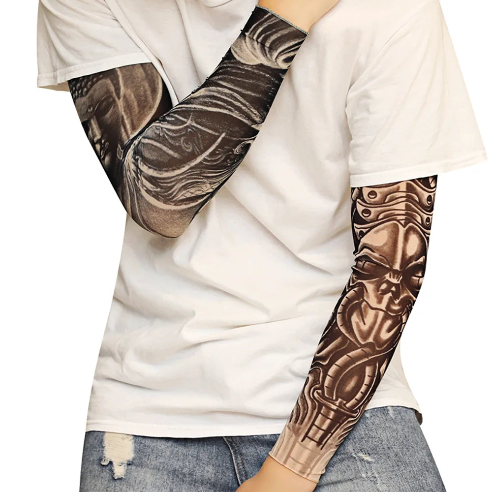 Фальшивая, временная татуировка рукава для мужчин и женщин УФ защитная рука рукава нейлон Эластичный боди-арт чулки 2 шт