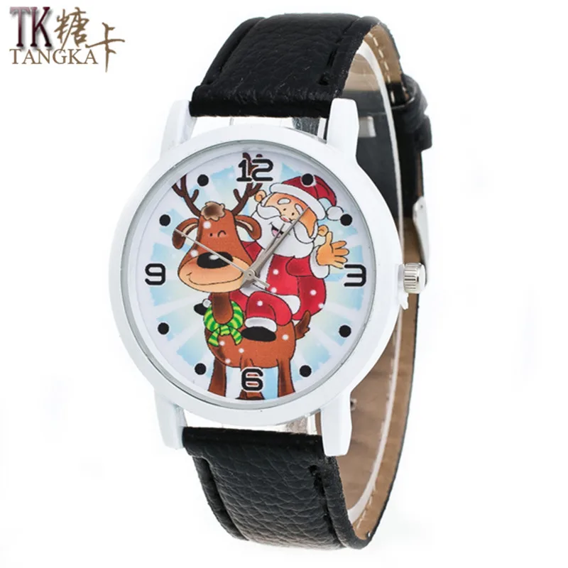 

High Quality Leather Santa Claus New Year Watches men and women students watch Christmas gift casual ladies quartz watch