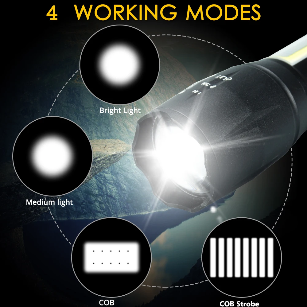 Расширенный Zoom COB светодиодный светильник-вспышка 8000Lums bulit-в аккумуляторе Lanternas флэш-светильник T6 фонарь 4 в 1 A100 светильник s с usb-кабелем