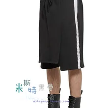 27-44 Новинка Мужская одежда стилист волос Мода Уличная Повседневная строчка черно-белые трикотажные кюлоты плюс размер костюмы