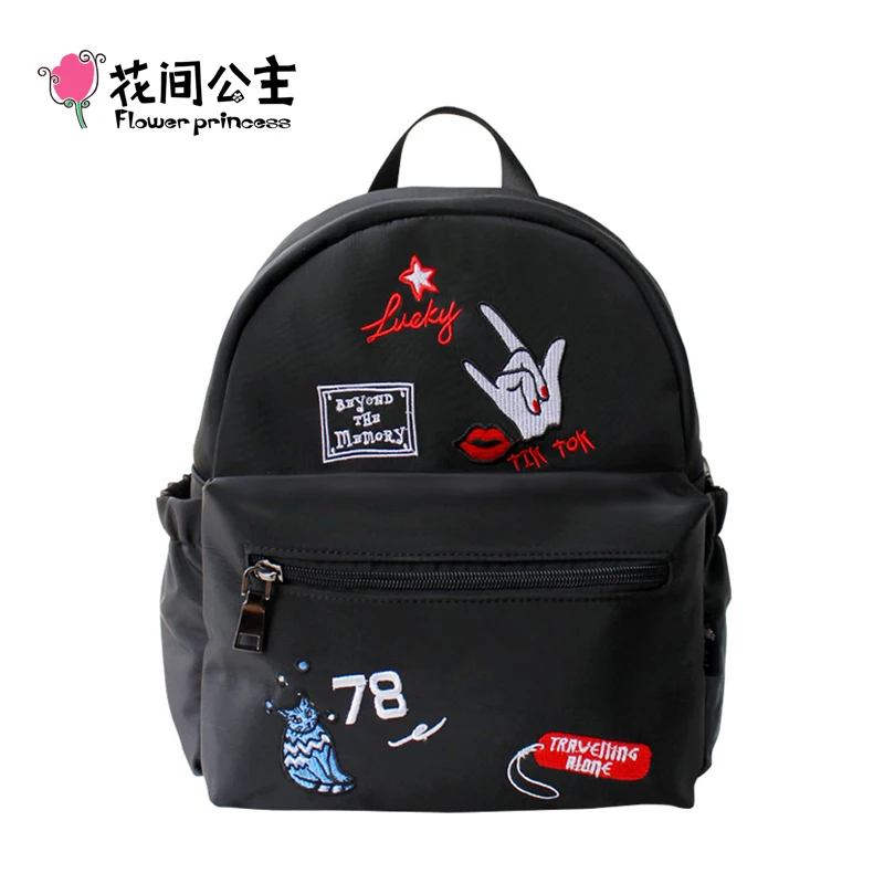 

Flower Princess Embroidery Nylon Backpack Women High School Teenage Girls Bags Mochila Feminina Mujer Sac a Dos Femme Rucksack