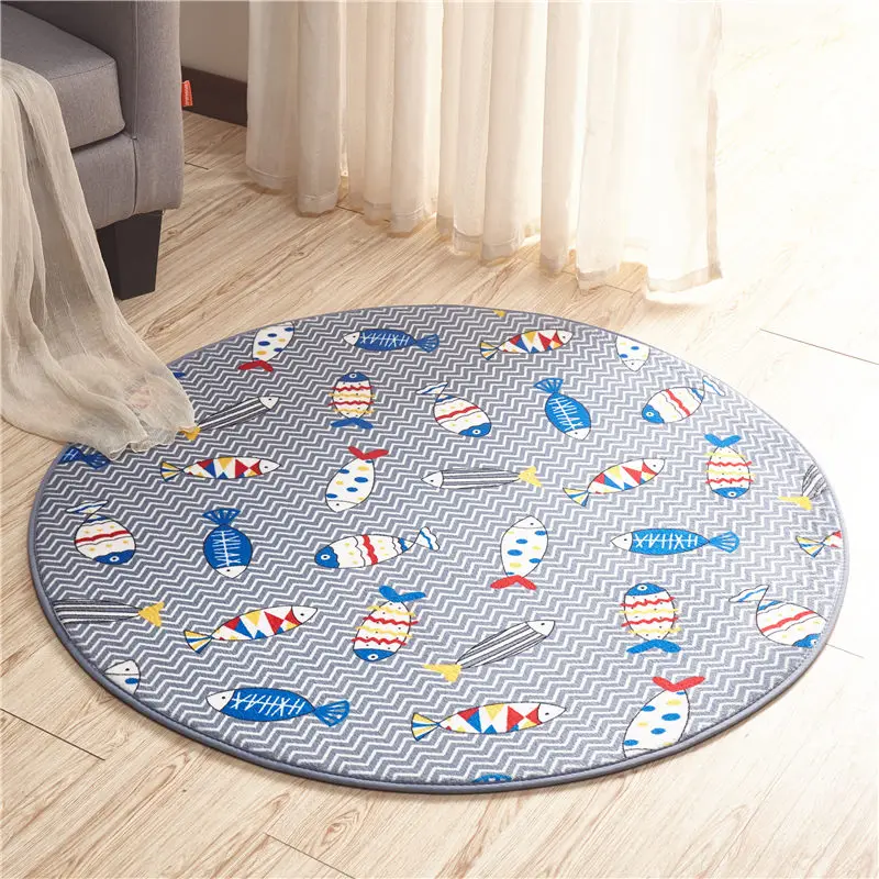 Round Bathroom Carpet Round Anti Slip Floor Mat Ocean Fish Printed
