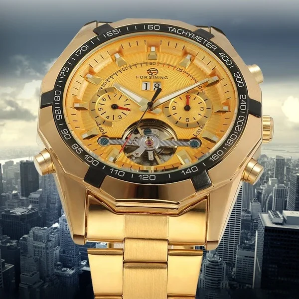 

FORSINING Mens Luxury Brand Automatic Mechanical Watches Casual Sports Fashion Business Gold Yellow Wristwatch Relogio Masculino