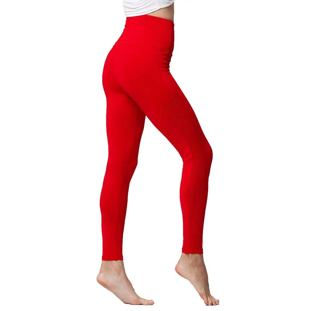Женские Леггинсы для йоги, высокая талия, контроль живота, спортивные колготки, сетка, одноцветные, полиэстер, быстросохнущие, тянущиеся, для фитнеса, беговые брюки для фитнеса - Цвет: Red Yoga Pants