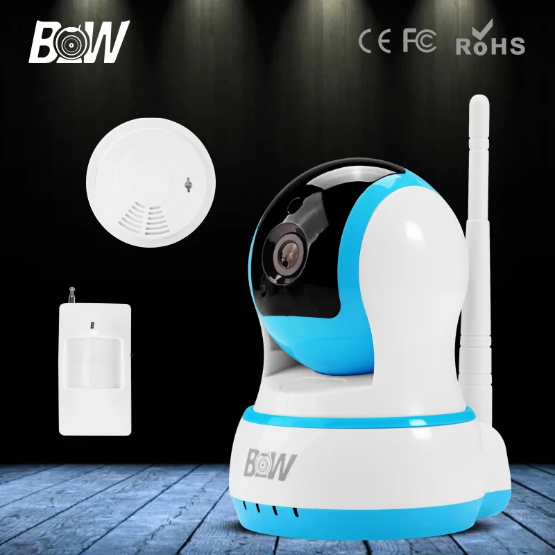 Wireless IP Camera Wi-Fi HD 720P Onvif Indoor Surveillance Security IP Camera + Infrared Motion Sensor + Smoke Detector wifi surveillance camera ip onvif infrared motion sensor alarm security remote control network wireless ip camera wi fi