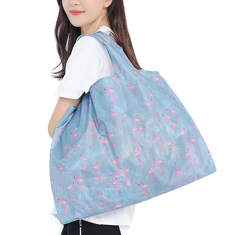 

1PC Cute Cartoon Fruit Vegetable Flamingo Shopping Bag Foldable Handy Lady Bag Foldable Tote Recycle large shopping Bag Reusable
