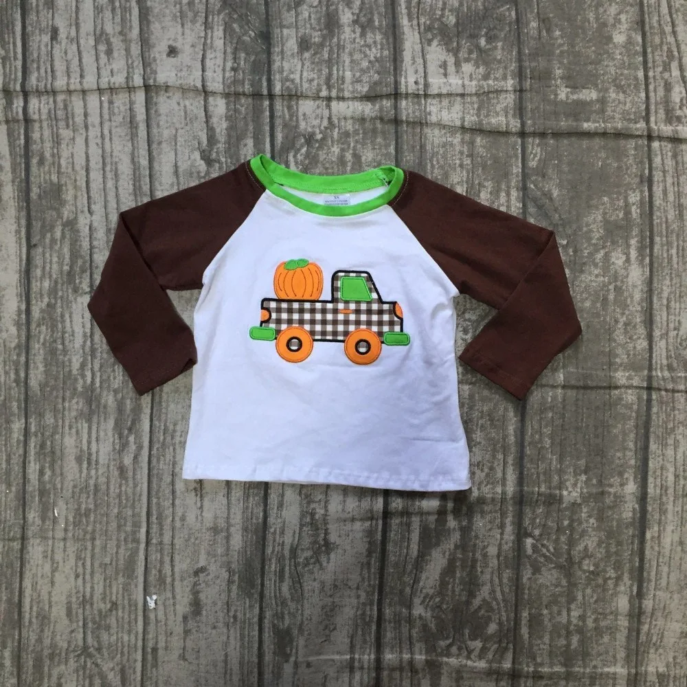 

fall Thanksgiving baby boy boutique t-shirts clothes brown pumpkin car trucker cotton top children raglans kids wear long sleeve