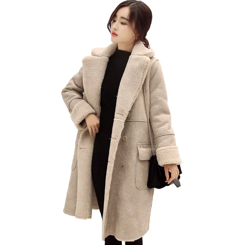 Winter Jacket Women Suede Lamb Wool Coats Warm Ukraine Long Wadded Padded Jacket Female Winter