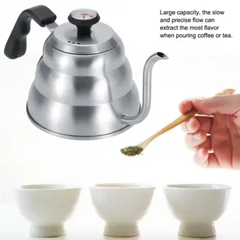 

1L 1.2L 304 Stainless Steel Drip Kettle with Thermometer for Exact Temperature Tea Pot Barista Coffee Gator Pour Over Kettle