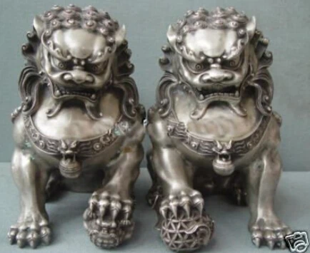 

Excellent eastern Tibet Silver Lion Statue 100% free shipping