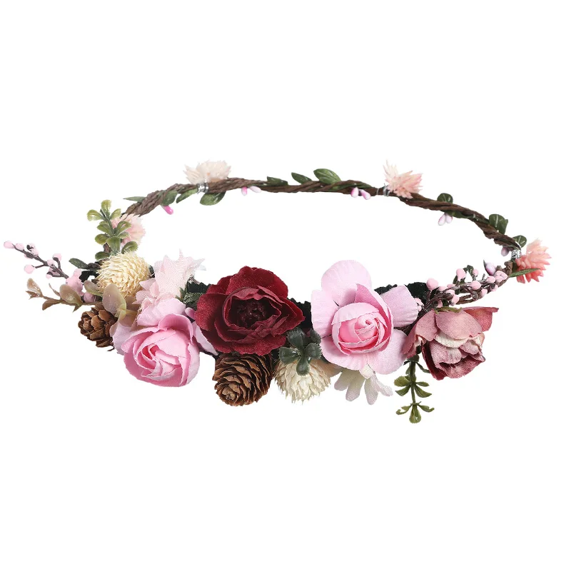 LEVAO, Цветочная повязка на голову, свадебное украшение для волос, ткань, Цветочная свадебная корона, аксессуары для волос, ободки, цветочный венок на голову - Цвет: 6079c
