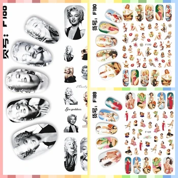 

1 Sheet 3D Beauty Fashion Famous Lady Stars Marilyn Monroe Pictures Adhesive Nail Art Stickers Decorations DIY Salon Tips F18#