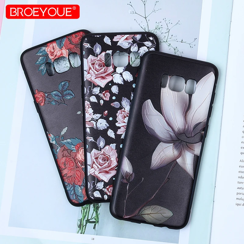 

BROEYOUE Silicone Case For Galaxy S7 S7 Edge S8 S9 Plus 3D Relief Soft TPU Silicone Case For Samsung Galaxy A3 A5 A7 2016 2017