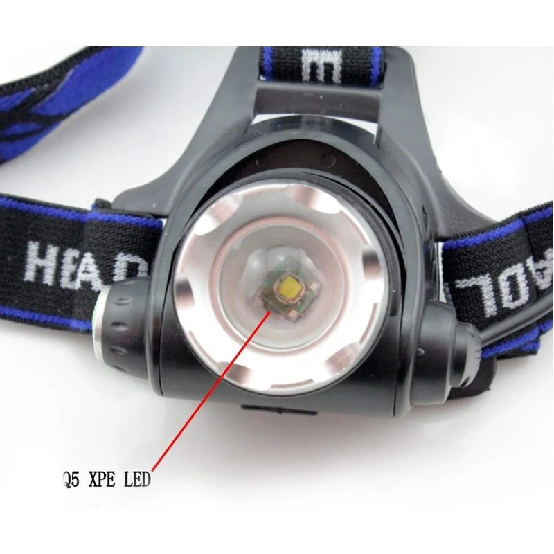 500lm Xml Q5 светодиодный головной светильник 4-светильник белый желтый синий фиолетовый 3-mode Zoom налобный фонарь для наружного кемпинга Головной фонарь перезаряжаемая вспышка