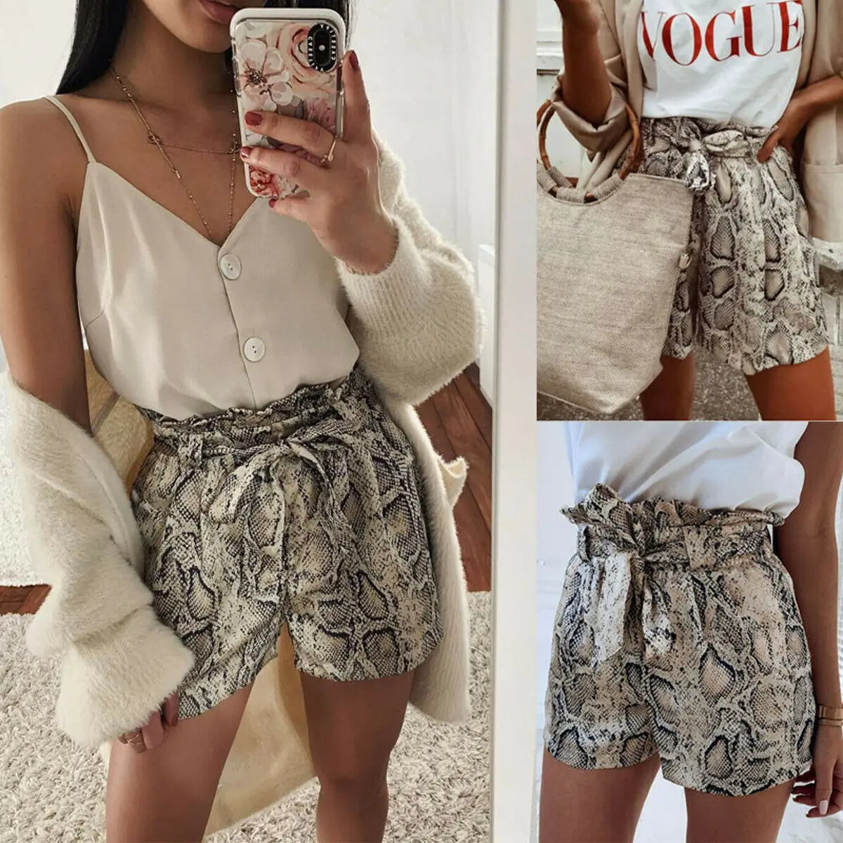 

New Women Ladies Fashion Casual Chic Summer Shorts Snake Print High Waist Shorts Party Clubwear
