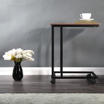 

DHL Mobile Snack Table for Coffee Laptop Tablet Sofa Couch Side Table with 4 Wheels Wood Look Accent Furniture with Metal Frame