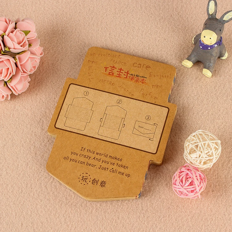 1PC 45 Sheets Kawaii Vintage Foldable Envelope Shape Memo Pad Notes Message Paper Card Papelaria Memo Planner Stationery