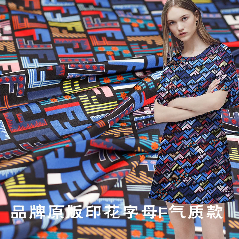 

Pearlsilk 16momme Crepe de Chine Blue F Printed 100%Mulberry Silk Materials Summer Shirt Dress DIY clothes fabrics Freeshipping