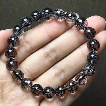 

9.1mm Natural Black Hair Rutilated Quartz Stone Stretch Charm Fashion Jewelry Round Crystal Round Bead Bracelet New Gift AAAAA