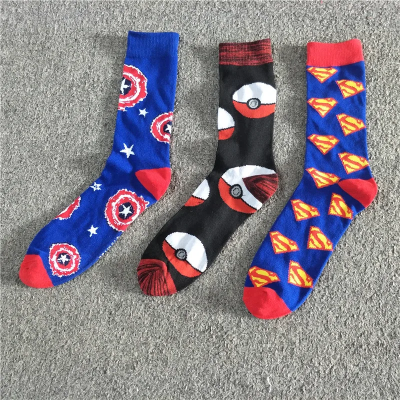 

men's socks Spring of the original American captain superman series art cotton meia masculina funny sokken calcetines hombre