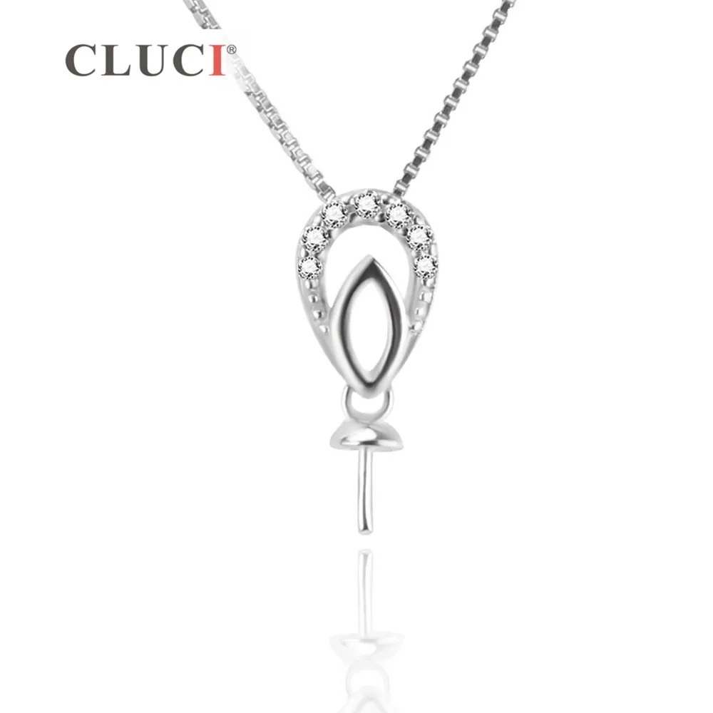 

CLUCI 925 sterling silver Tiny crystal Pendant accessary for pearl necklace making, fit 7-8mm pearl, Women Fine Jewelry SP236SB