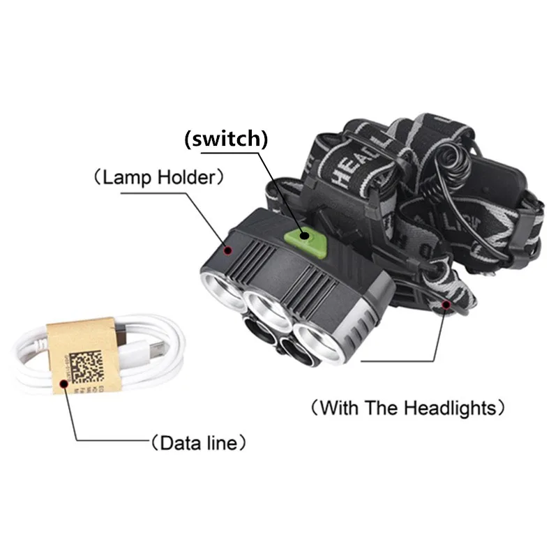 Светодиодный налобный фонарь 50000LM 5 светодиодный светильник ультра яркий головной светильник USB Перезаряжаемый 4 режима вспышка светильник водонепроницаемый для рыбалки и охоты