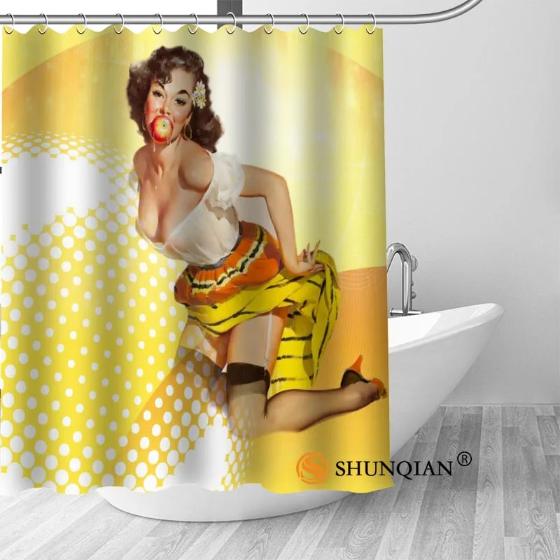

High Quality Custom pin up Shower Curtain Polyester Fabric Bathroom Curtain Hooks Mildew Resistant Bathroom Decor