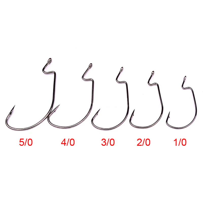 50PCS L Fishing Hook 1/0-5/0#  Wide Gap Worm Hook Big Fish Hook Bass Stainless Stee