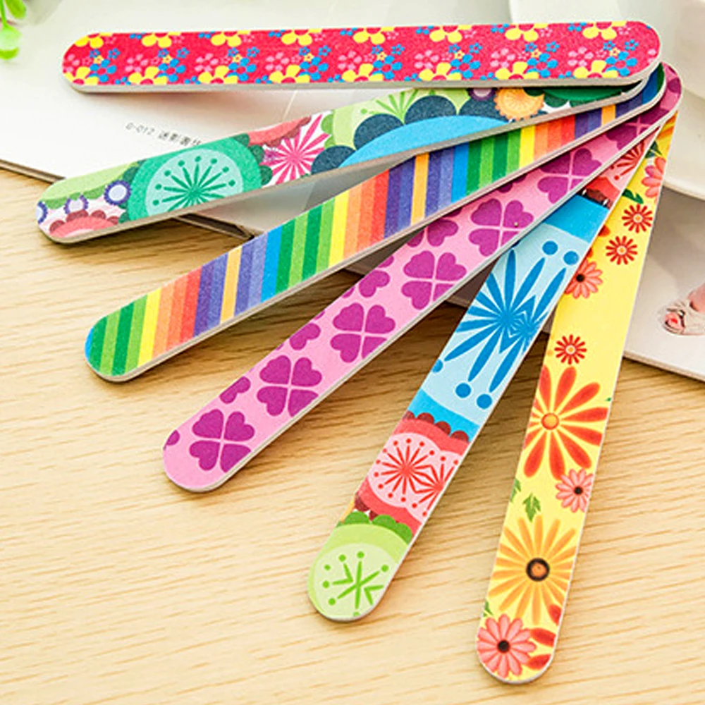 5 Pcs Colorful Floral Print Nail Files Double Sided Durable Manicure