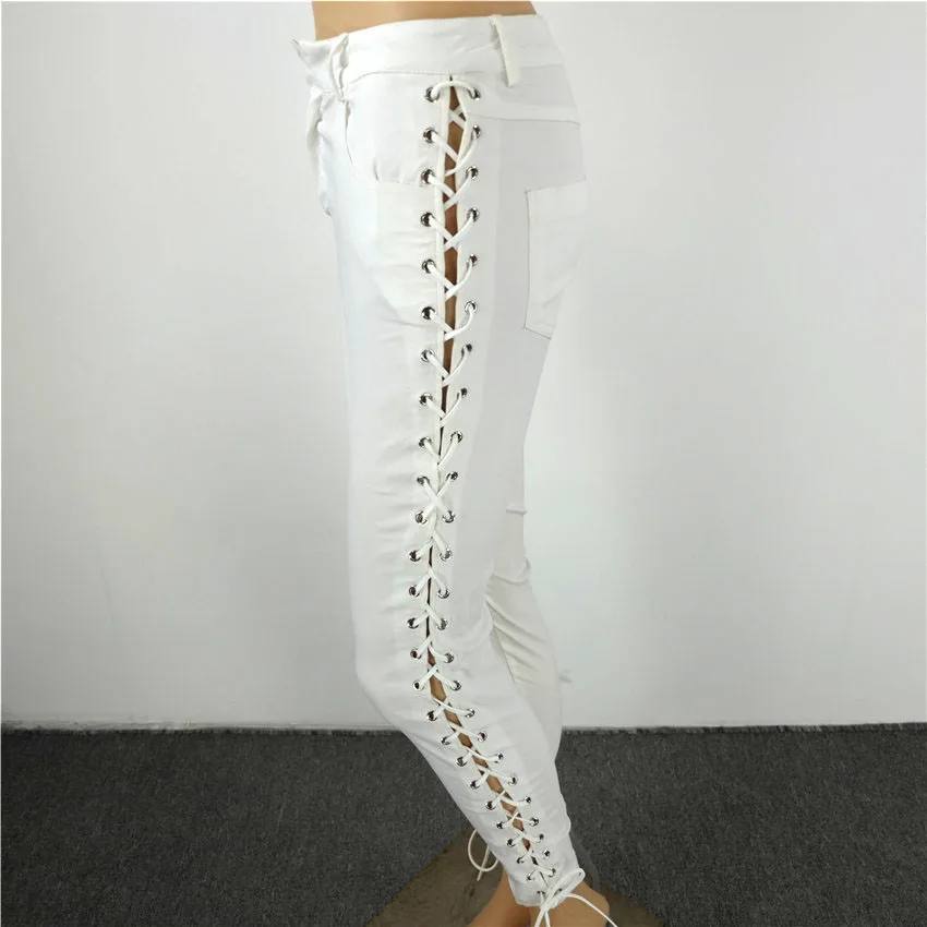 white side lace up jeans