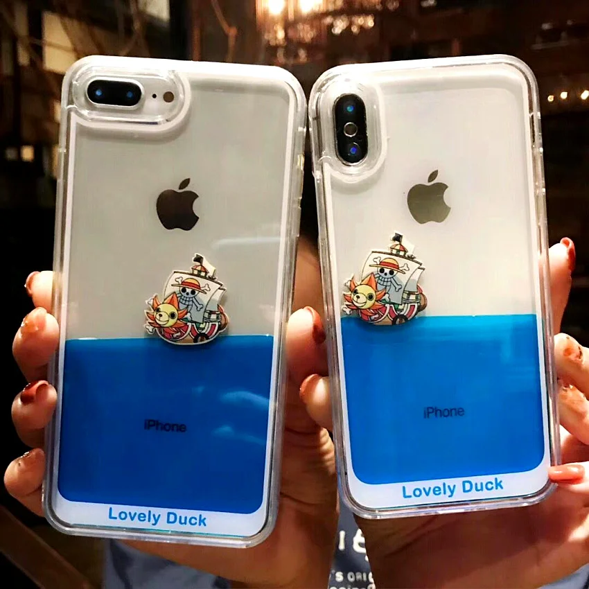 3D Clear Flowing Liquid Swimming Yellow Duck Back Cover For iPhone 7 7Plus Cute pirates Case For iPhone X 8 6S Plus 7 Plus (11)