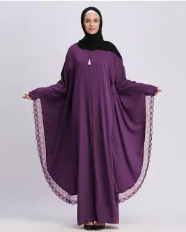 Buytiz Коричневый Верхняя одежда сетка abaya Макси длинное кружевное Nida кимоно арабское платье с поясом ОАЭ мусульман, Костюмы халаты ноги Soiree - Цвет: Purple