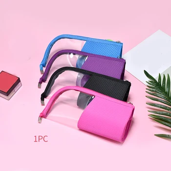 

Brush Holder Travel Pouch Portable Organizer Multifunction Cosmetic Makeup Bag Fashion Half Transparent Stand-up Zipper Closure