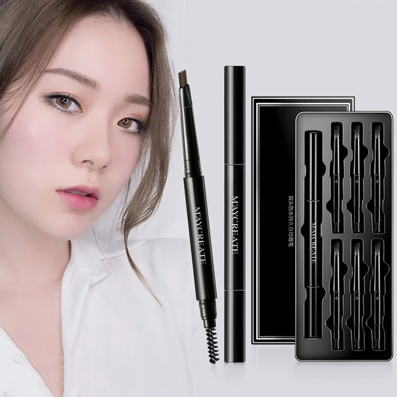 New Natural Waterproof Eyebrow Pencil 1 Pencil 6 Refills Set Long