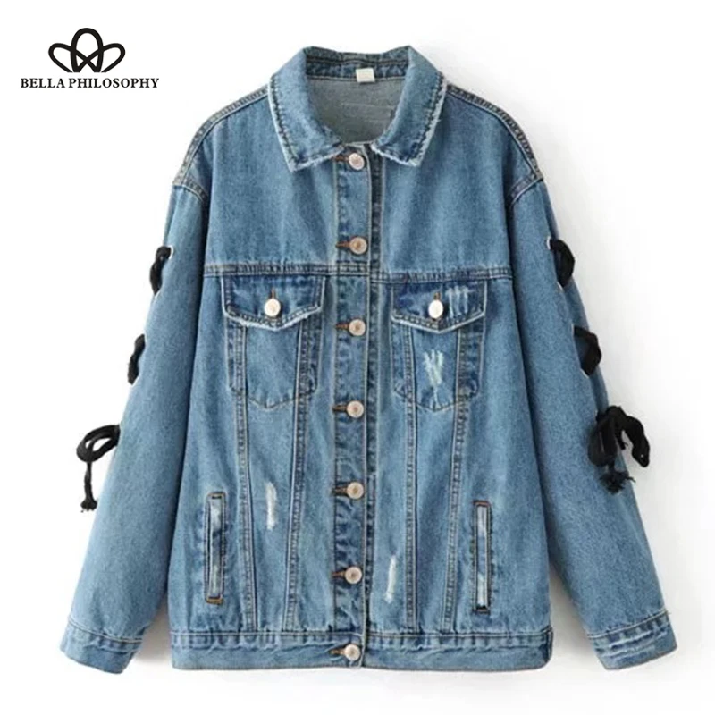 2018 Femmes Bleu Jean Veste Automne En Pour Casual Philosophie Hiver Bella Mode Manches Femme Survêtement Manteau Bretelles qag51nS7