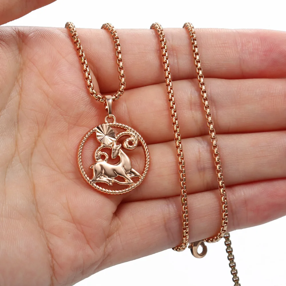 Davieslee ожерелье с подвеской со знаком зодиака для женщин и мужчин, Женское Ожерелье s 12, Созвездие 585, розовая подвеска, позолоченный подарок LGPM21