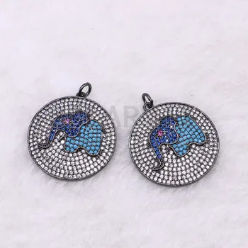 

4 Pcs High quality round zircon pendant Black gun color round pendant elephant pattern pendant fashion micro pave jewelry charm