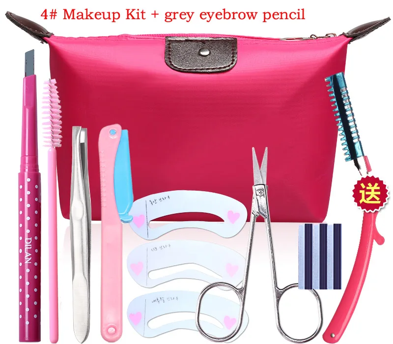Набор для макияжа карандаш для бровей+ Пинцет+ кисти+ триммер+ форма для бровей+ косметические ножницы+ лезвие+ сумка набор для макияжа 2034 - Цвет: 4N