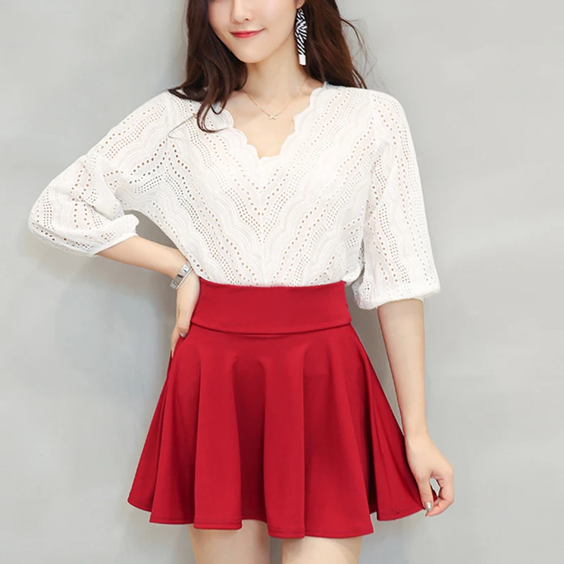 Однотонные шорты, юбки для женщин, лето, предотвращает воздействие высокой талии, плиссированная юбка, Женская Корейская элегантная юбка