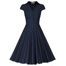Summer Women Casual Dress Vestido De Festa Elegant Rockabilly V-neck Party Dresses Vintage Retro Big Swing Dress S M L XlXXL