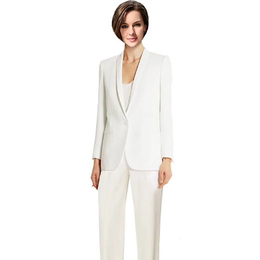 Custom White Slim Fit Bussiness Formal Elegant Women Suit Set Blazers ...