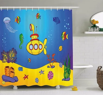 

High Quality Arts Shower Curtains Nautical Kids Colorful Fish Underwater Bathroom Decorative Modern Waterproof Shower Curtains