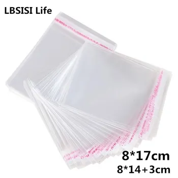 

LBSISI Life 1000pcs 8*17cm Packaging Self Adhesive Seal Bags Plastic OPP Clear Pack Jewelry Gift Bag Cookie Bag Poly Bag